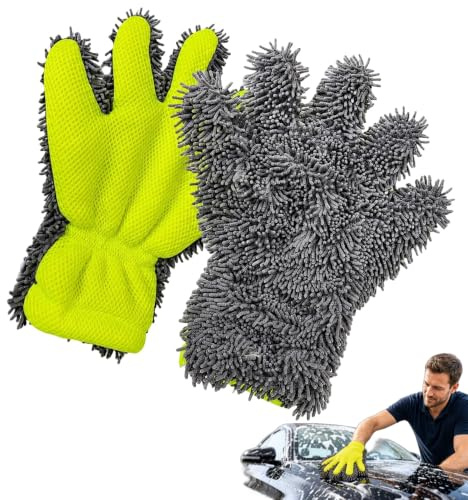 Waschhandschuh Auto, Reinigungshandschuhe Mit Fünffinger-Design, Mikrofaser Handschuh Für Motorrad Und Boot, 2er-Set Mit Elastischem Bund, Vielseitige Anwendung Für Professionelle Fahrzeugpflege Und D