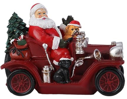 Gcljlmy Belyst jultomtefigur, jultomtefigur, lysande jultomtejulfigurer, för kontor (fordon i bil)