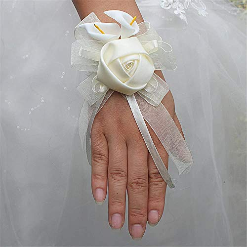 Fouriding Elfenbein Blumenarmband Hand Rose Blumen Armband Handgelenk Corsage Armreif Wrist Flower Blume für Hochzeiten für Braut Brautjungfer Mädchen Hochzeit Prom Party