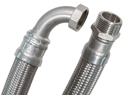 SFX® Flexschlauch 70cm DN25-1 Zoll AG x 1 Zoll ÜM mit 90 Grad Bogen Edelstahl Umflechtung Panzerschlauch 700mm