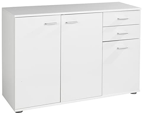 Home4You Kommode mit 3 Türen und 2 Schubladen - Weiß matt - 106 cm breit - Sideboard Mehrzweckschrank