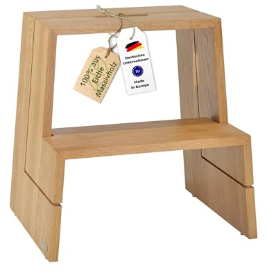 Exklusiver Tritthocker Design von NATUREHOME: Nachhaltig, Massiv und Langlebig – EIN Meisterwerk aus Eichen-Holz, geölt 46 x 38 x 46 cm mit Tragegriff