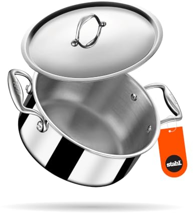 stahl Olla para Salsa Triplely de Acero Inoxidable con Tapa | Cazuela de Acero Inoxidable | Olla Biryani de Tres Capas con Base de inducción | Artisan 4124, Dia 24 cm, 5,1 L (para 8 Personas)