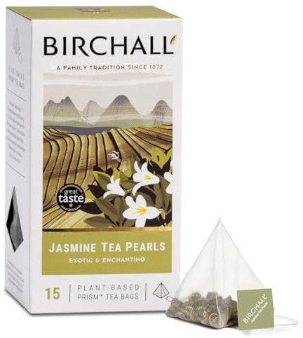 Birchall Tea Bags, Jasmine Tea Pearls Gift Set, Green Tea Bursting with Full Flavour, Perfect Herbal Tea Gift Set, 15 Pack of Plant-Based Prism Tea Bags