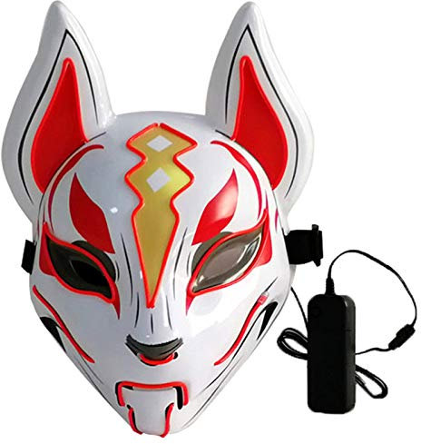 Lixada 10 Farbe Fuchs Vollmaske Neonlichter Halloween Party Led Lampenschirm Dunkel Glühend Cosplay Maske Party Kostüm Maske (Red)