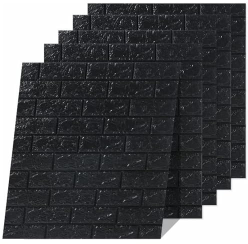 Euro Tische 5x 3D Wandpaneele selbstklebend – Tapete in Steinoptik für Wandgestaltung – wasserfeste Fliesenaufkleber für Schlafzimmer, Badezimmer, Küche & mehr – 5 Stück Schwarz (70x77 cm)
