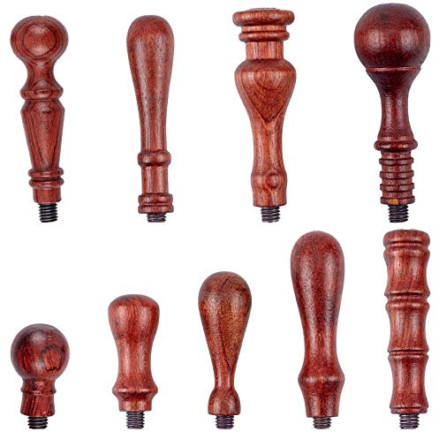 craspire 9 PCS Wachssiegel Stempel Holzgriff Ersatz Verschiedene Arten Griff Nur Für Vintage Wachs Dichtungsstempel Abnehmbare 7 mm Durchmesser Kupferkopfumschläge Einladungen Weinverpackungen