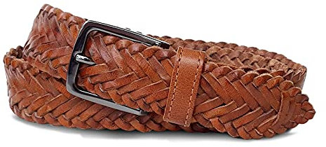 ROYALZ Flechtgürtel Leder Gürtel geflochten Herren Damen Ledergürtel Vintage Echtleder Unisex 35 mm breit, Farbe:Cognac Braun, Größe:Bundweite 95 cm = Gesamtlänge 110 cm