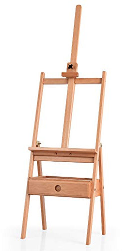 GOPLUS Caballete de madera de haya con 1 cajón, ajustable en altura hasta 193,5 m, trípode de pintura portátil con botón de tela ajustable para pintura al óleo, croqué, gúpero, natural