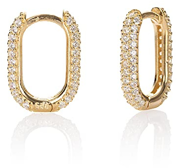 Namana Rechteckige Creolen für Frauen und Mädchen, 925 Sterling Silber Huggie Ohrringe für Damen mit Cubic Zirkonia Steinen
