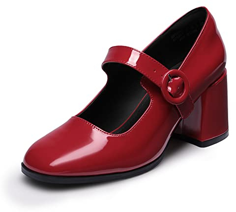 DREAM PAIRS Damen Pumps Frauen Chunky Plattform Mary Janes Schnalle Riemen Wohnungen Seicht Mund Japanisch Süß Lolita Prinzessin Schuhe,Size 40.5,Hellrot,SDPU2232W