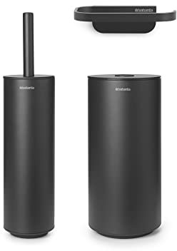 Brabantia - Ensemble d'Accessoires de Toilette Mindset - Brosse de Toilette, Porte-Rouleau & Distributeur de Rouleaux - Ensemble de 3 Accessoires de Salle de Bain Assortis - Infinite Grey