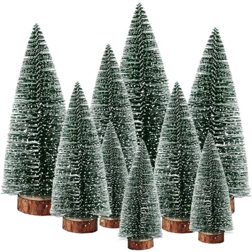 HONGECB Alberi di Natale in Miniatura, Mini Albero di Natale, Mini Sisal Albero di Natale Piccolo, con Base Legno, Piccolo Albero di Natale per Decorazione Tavolo di Natale, 9 Pezzi