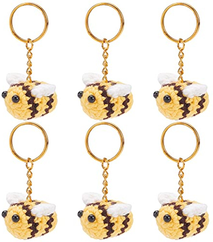 NBEADS 6 Pcs Crochet Bee Keychain, Knitting 3D Bumblebee Key Chain Cute Car Keyring Charm Handmade Keychain Accessories Purse Pendant for Bag Phone Car Wallet Lanyard Party Favors Gifts
