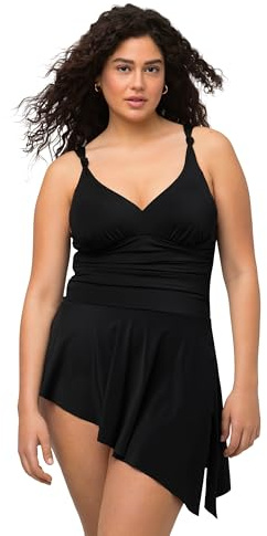 Ulla Popken Abito da Bagno con Drappeggio, Coppe morbide e Costume da Bagno Integrato Nero 54 814542100-54