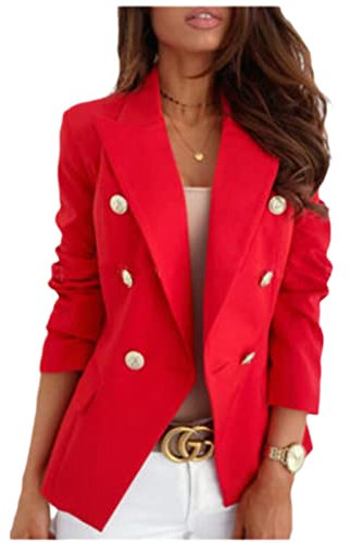 YIZHIWANG Button Damen Blazer Frau Arbeitsanzug Damen Jacke Damen Büro Dame Formal Damen Blazer Und Jacken Femme Rot M