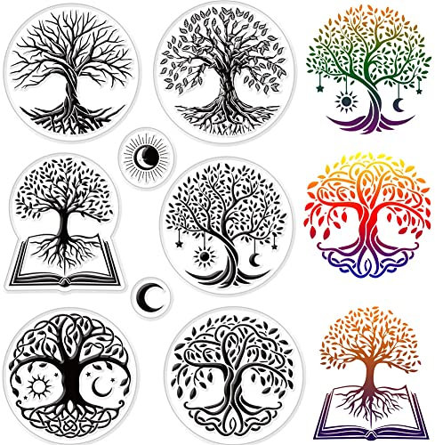 craspire Baum des Lebens Durchsichtige Stempel Für Die Kartenherstellung, Dekoration, Scrapbooking, Mond-Silikonstempel Für Grußkarten, Fotoalbum, Tagebuch, Dekoration, DIY-Handwerk