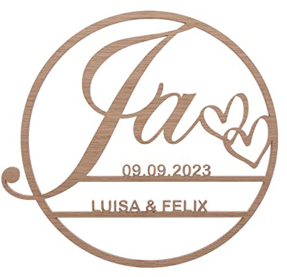 Personalisierter Hochzeitskranz aus Holz | mit Namen & Datum | Hochzeitsgeschenk | Geschenkidee zur Hochzeit | Hochzeitsdeko | Pohmer Design (39 x 36 cm, Eiche furniert)