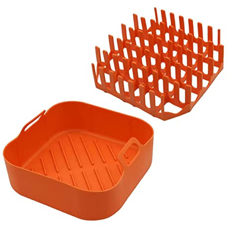 DOITOOL Air Fryer Bacon Tray and Silicone Baking Rack Orange Microwave Bacon Cooker Non-Stick Silicone Liner for Convenient Microwave and Oven Cooking