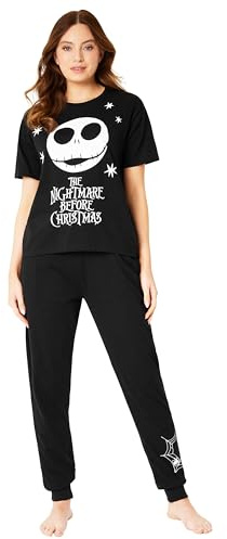 Disney Nightmare Before Christmas pyjamasset för damer nattkläder t-shirt långbyxor pyjamas presenter för kvinnor och tonåringar, Svart/Jul, XXL