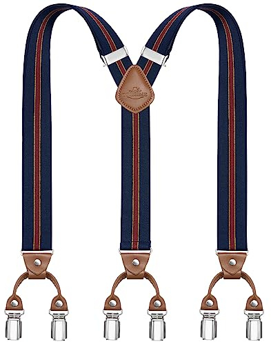 Dresime Uomo bretelle con forte metallo 6 clip Y-Back bretelle regolabili pantaloni bretelle Bretelle elastiche da uomo resistenti