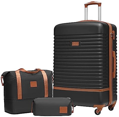 COOLIFE Koffer Set 3-TLG: Koffer Groß + Reisetasche | ABS Hartschale Leicht, 360° Räder & TSA-Schlösser Für Europa, Kreuzfahrt & Auslandsstudium – Familienurlaub Essentials Schwarz/Braun