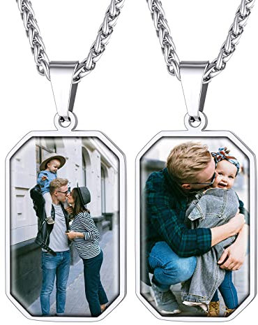 Supcare 2-Foto-Kette Damen Personalisiert Dog Tags Halskette Achteck Anhänger für Mädchen Militär Police Armee Kette Edelstahl für Frau Jungen mit Geschenkebox Achteck-Silber