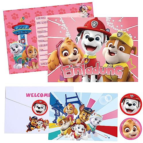 YeahBoom Einladungskarten Kindergeburtstag,12 Deutsche Einladungskarten,12 Umschläge,12 Tattoo Aufkleber,Einladungen Geburtstag Junge Madchen,Partyeinladungen Einladungen Kinder