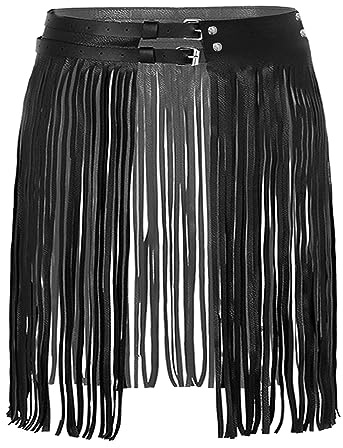 wangjiangda Ceinture/Jupe avec Franges pour Femme - Style Punk/Gothique, Noir, pour Tenue de Festival de Carnaval, Tenue de Fête, Jupe de Danse Sexy en Simili Cuir PU, Coachella,FestivalOutfit