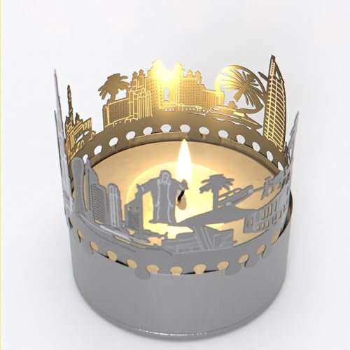 Dubai Skyline - Portacandele per Luce Magica, Souvenir e Regalo per Fan di Burj Khalifa, Dubai Mall, Palm Jumeirah, Burj Al Arab - Elegante Accessorio per la Casa