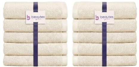 BEAUTEX Gästehandtücher 10er Set 30x50 Creme 550 g/m² | 100 % europäische Baumwolle, Oeko-Tex zertifiziert, weich, saugstark, langlebig sowie bis 60 °C waschbar.