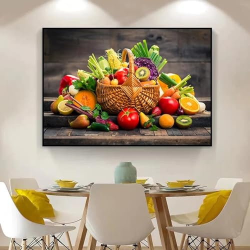 KDXAOBEI Modern Wall Art HD Print Fruit and Basket Poster Canvas Painting Prints Picture for Kitchen Restaurant Decoration 80x120cm(31x47in) with black frame