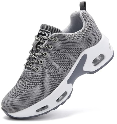 Womens Running Shoes Trainers Ladies Non Slip Breathable Plantar Fasciitis Orthopedic Shoes Arch Support Memory Foam Cushioned Tennis Sneakers Grey UK 6