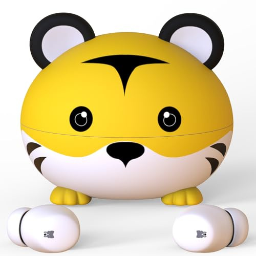 COOTIMOCK Écouteurs sans Fil pour Enfants, Forme de Tigre, Étanchéité IPX6, 30 Heures de Lecture, Casque Audio Enfant avec Micro pour École/iPad/PC/TV/Téléphone Portable, Jaune(6 Ans et Plus)