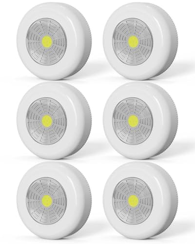 CTOCTOU 6 Pack Portable Battery Operated Wall Lights, Push Lights Battery Powered Stick on Lights for Under Cupboards, Closets, Cabinets, Counters, Wardrobe, Kitchen Lights