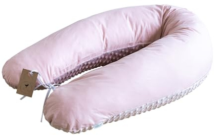 LOOLAY Schwangerschaftskissen - Stillkissen 190 cm - Seitenschläferkissen 100% Baumwolle - mit Abnehmbarem Minky Bezug - Ergonomisches Schwanger Kissen für Schlafen (Altrosa/Minky Rosa)