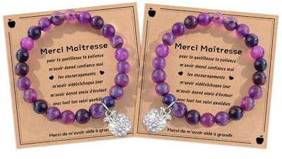 SUNSH Cadeau Maîtresse, Merci Maitresse, Cadeau Professeur, 2 PCS Bracelets pour Professeure, Cadeaux Maitre D'école Maternelle Professeur, Cadeaux Diplômes Noël, Bracelet Femme