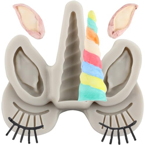 MINFEIDMS Unicorn Silicone Moulds Unicorn Ears Horn Eyes Fondant Moulds for Sugar Cake Decorating Cupcake Topper Chocolate Gum Paste Candy Polymer Clay