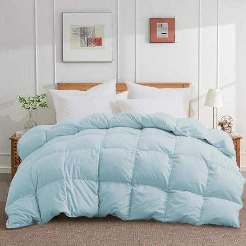 Twin Down - Piumone per tutte le stagioni, imbottitura in piuma d'oca bianca ultra morbida e rivestimento in fibra di piuma, per letto da hotel, con linguette angolari (172 x 223 cm, blu)