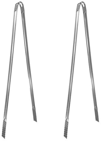 UPTALY Pinze in acciaio inox da 50 cm con manico extra lungo (2 pezzi), color argento, pinze per alimenti di grandi dimensioni, per barbecue, grigliare, cucinare, friggere, spostare carbone