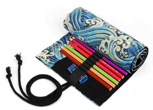 HJIAMA Pencil Wrap Roll, Bunte Bleistift Beutel, 72 Löcher, Große Kapazität, Exquisite Kantenversiegelungstechnologie, Federmäppchen, Geeignet für die Aufbewahrung von Schreibwaren und Kosmetika
