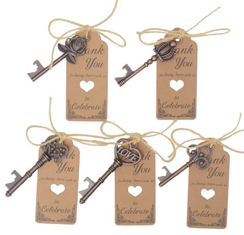AebDerp 100 piccoli apribottiglie vintage in metallo con etichetta di ringraziamento e spago, accessorio divertente multiuso per compleanni, bomboniere, portachiavi, idee regalo per gli ospiti