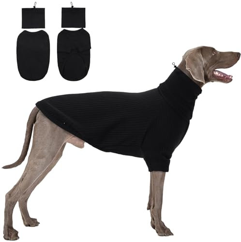 Hundeshirt XL für Große Hunde - Hundepullover, Hundejacke, Sweater, Weihnachtspullover, Hundemantel Strick mit Ohrenwärmer (Schwarz)