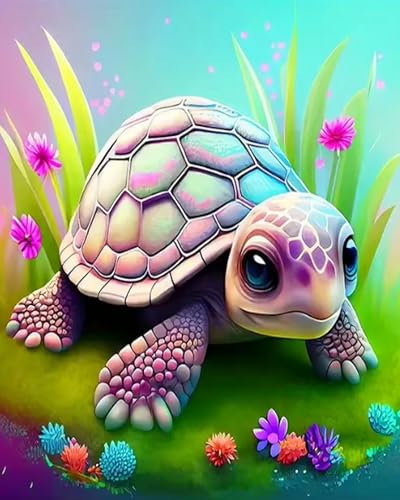 Xpdnmilq DIY Kreuzstichset für Anfängermit Muster und Anleitung vorgedrucktes11CT Stickset für ErwachseneHeimwanddekoration – kleine Schildkröte – 40x50cm