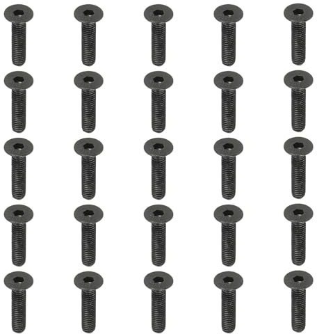 PATIKIL Vis Tête Cylindrique Six Pans Creux M6 x 25 Mm, 20 Pièces Boulons Fraisés Tête Plate Acier Carbone Moyen Entraînement Hexagonal Vis Machine Filetage Complet Oxyde Noir Grade 10.9