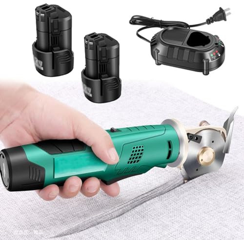 Taglierina elettrica per tessuti con spessore di taglio massimo di 2,5/3,3 cm e batteria da 2000/4000 mAh (2), forbici per tessuti senza fili per il taglio di tessuti/pelle/carta, funzione di affila