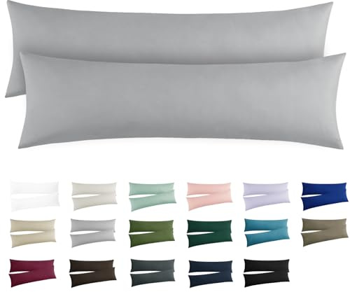 RUIKASI Seitenschläferkissen Bezug 40 x 145 Grau 2er Set - Oeko Tex Kissenbezug 40x145 cm Hellgrau mit Reißverschluss aus Mikrofaser, Seitenschläferkissenbezug 145x40 Pillow Case Pillow Cover