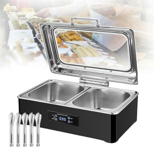 AFLEPCBRQ Electric Buffet Chafing Dish and Buffet Warmers 500W Buffet Heater for Banquets, Warming Tray Buffet Stove 35-90°C Adjustable Temperature Catering Food Warmers - Black (13.5L),2-grid