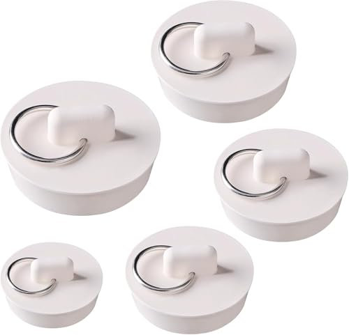 Rubber Bath Plugs, 5 Pcs Universal Sink Plug, 5 Different Size Sink Bathtub Plug Rubber Kitchen Bathroom Laundry Bar Water Stopper Seal with Hanging Ring for Shower Faucet Cover Pool Plugs and Caps