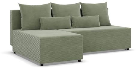 Mebligo Fermo - Ecksofa mit Schlaffunktion, Bettkastem, Komfort und Still, Universelle Seite, grün (Poso 047)